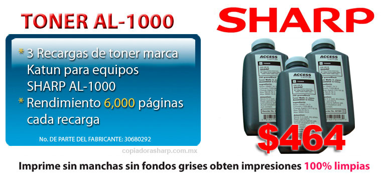 Copiadoras Sharp Consumibles tóner 3 recargas AL 1000 Katun